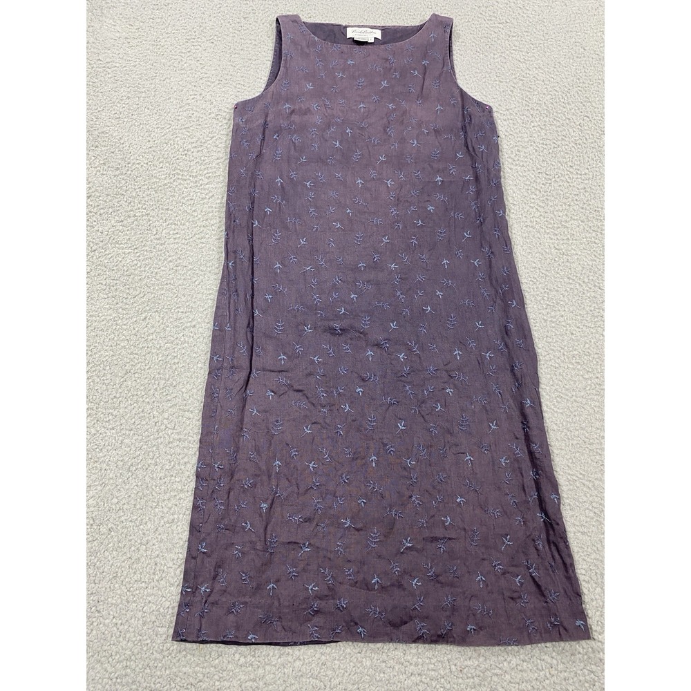 Brooks Brothers Women Size 2 Navy 100% Linen Embroidered Dress A Line Lagenlook